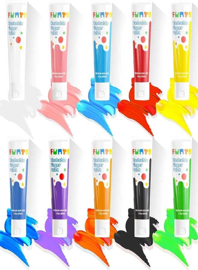 Funto Washable Finger Paint for Kids, Safe & Non-Toxic Finger Painting for Toddlers 1-3, Bath Paint, Toddler Art Painting Supplies, 10 Assorted Colors - Image 2